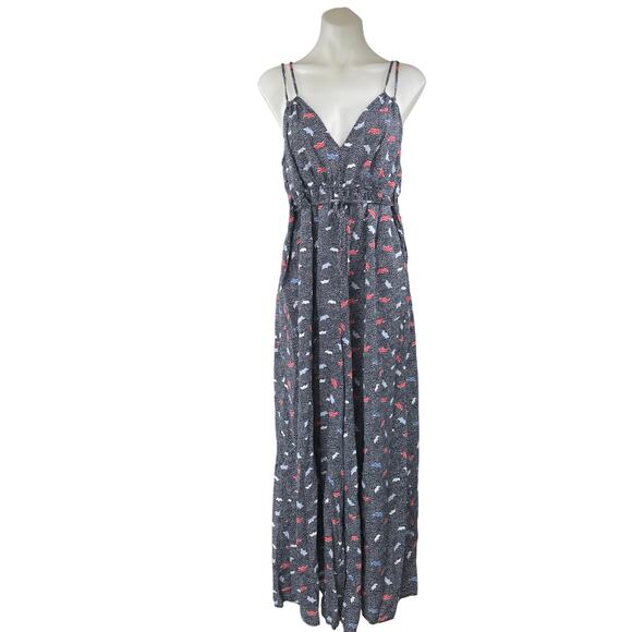 Urban Outfitters Black Multicolor Paper Boat Dots Sleeveless V Neck Jumpsuit M - Picture 1 of 5